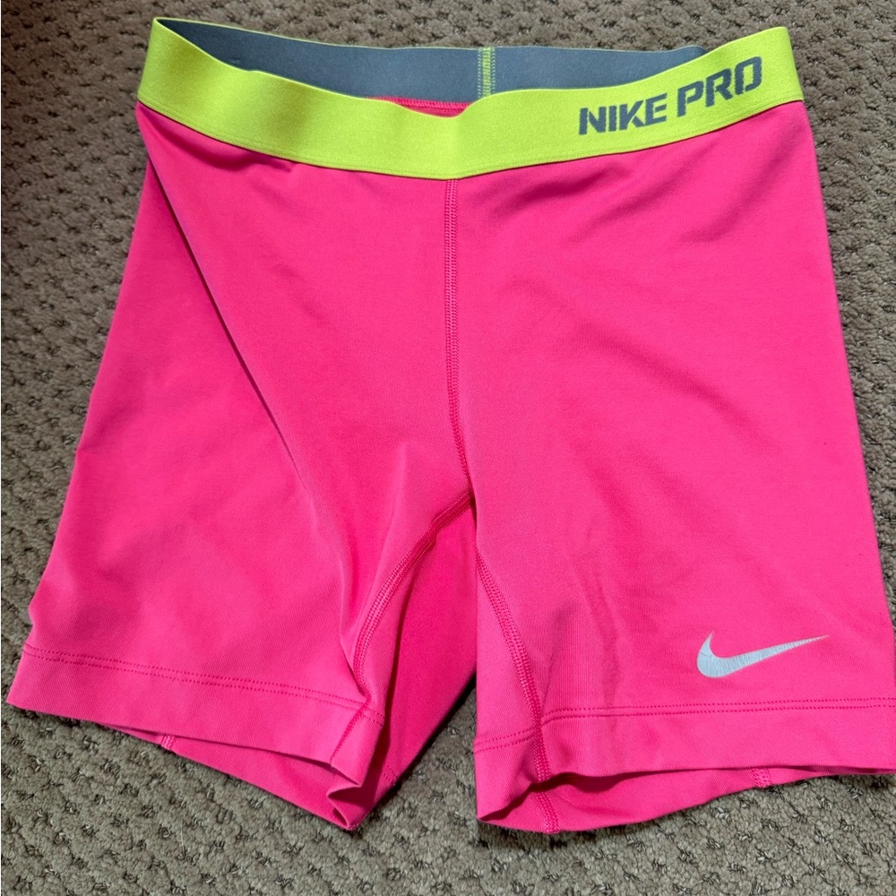 Kids XL Nike Pro Cycle Shorts! Basically unused condition. Pink / Green